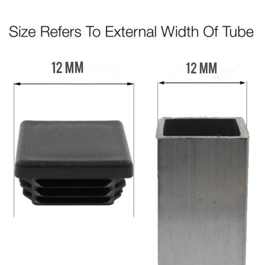 MODEL MT-127 SIZE 12 MM SQUARE FLAT END CAPS BOTTOMS FOR TABLE & CHAIR LEGS & ALL OTHER TUBULAR FEET